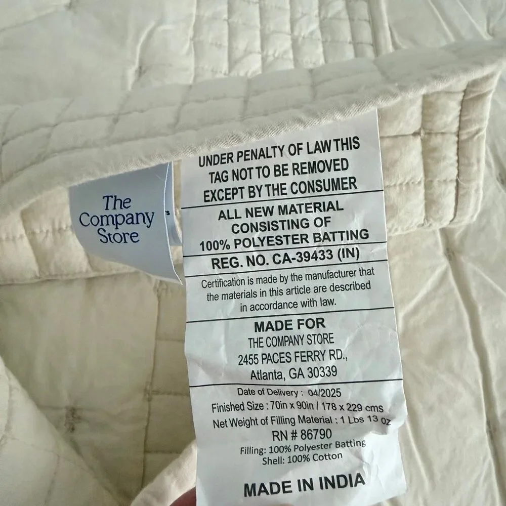 The Company Store Pintuck Oatmeal Twin Cotton Quilt New
